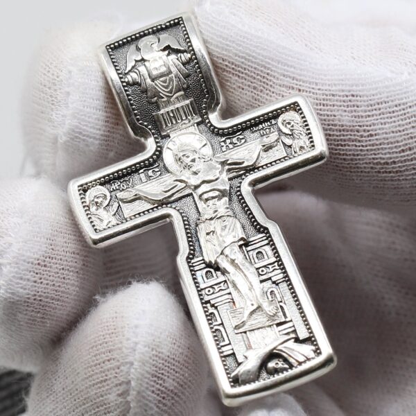 Big Orthodox Greek Saint Nicholas Wonderworker Christin Body Cross For Men / Russian Orthodox Jewelry Silver 925 Authentic Religious Jewelry