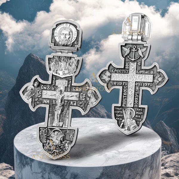 Orthodox Silver 925 Rare Crucifix, Saint George Warrior Holy Trinity Big Russian Greek Christian Orthodox, Authentic Jewellery, Priest Cross