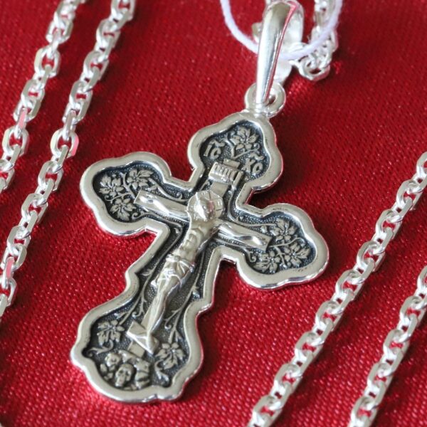 Greek Christian Protection Body Cross + Anchor Chain Set. Russian Orthodox Jewelry. Save And Protect Prayer. Silver 925 ( Baptism Set )