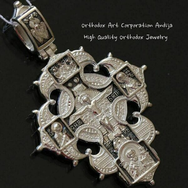 Guardian Angel Russian Orthodox Big Body Prayer Cross Silver 925 Mother of God / Saints