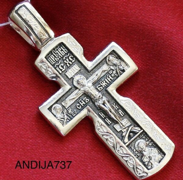 Cross Mother of God / Christian Greek Orthodox Sterling Silver 925 Body Prayer Cross Mother of God / Archangels Icon - Image 2