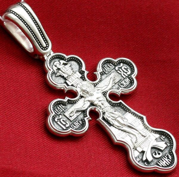 Big Russian Greek Christian Prayer Body Cross. Mother of God Pokrov Sign. Orthodox Crucifix Silver 925 Authentic Religious Jewelry - Image 2