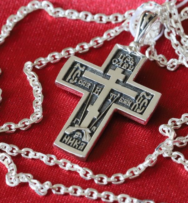 Greek Christian Golgotha Body Cross + Anchor Chain Set. Russian Orthodox Jewelry. Save And Protect Prayer. Silver 925 ( Baptism Set ) - Image 2