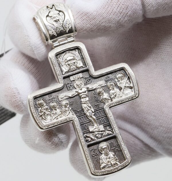 Russian Greek Orthodox Pectoral Body Prayer Cross Silver 925 Mother of God Sign ( Pokrov ) Priest Crucifix - Image 3