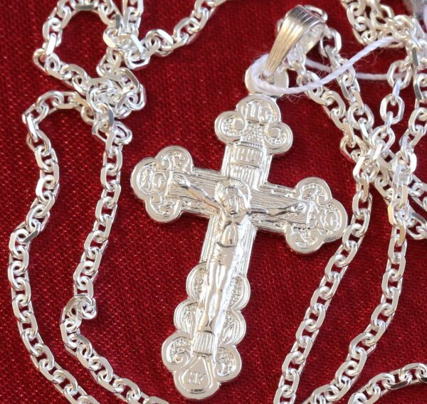 Christian Baptism Cross Necklace Anchor Chain Set. Russian Orthodox Jewelry. Save And Protect Prayer. Sterling Silver 925 - Image 2