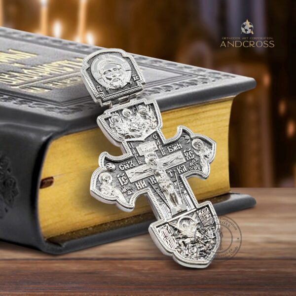 Silver 925 Rare Crucifix, Saint George Warrior Holy Trinity Big Russian Greek Christian Orthodox, Authentic Jewellery, Rare Priest Cross - Image 2
