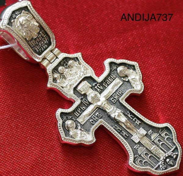 Archangel Michael Greek Orthodox Baptism Prayer Cross. Christian Holy Trinity Body Necklace. Silver 925 - Image 2