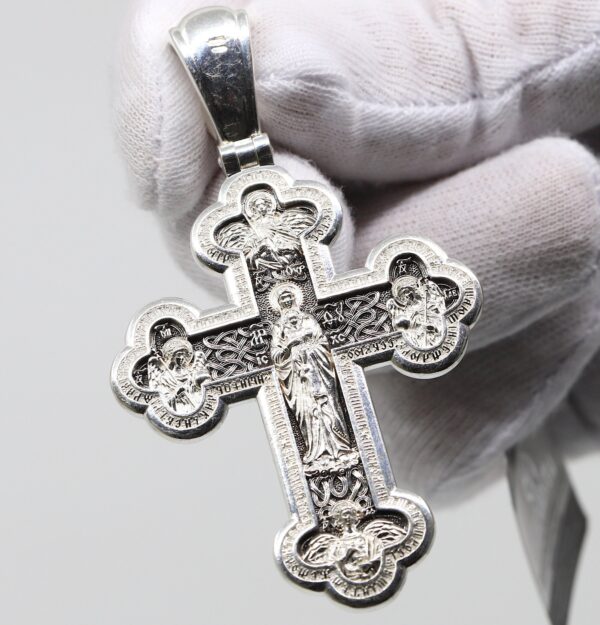 Large Pectoral Crucifix Mother of God Valaam Icon Christian Orthodox Prayer Cross Sterling Silver 925 - Image 2