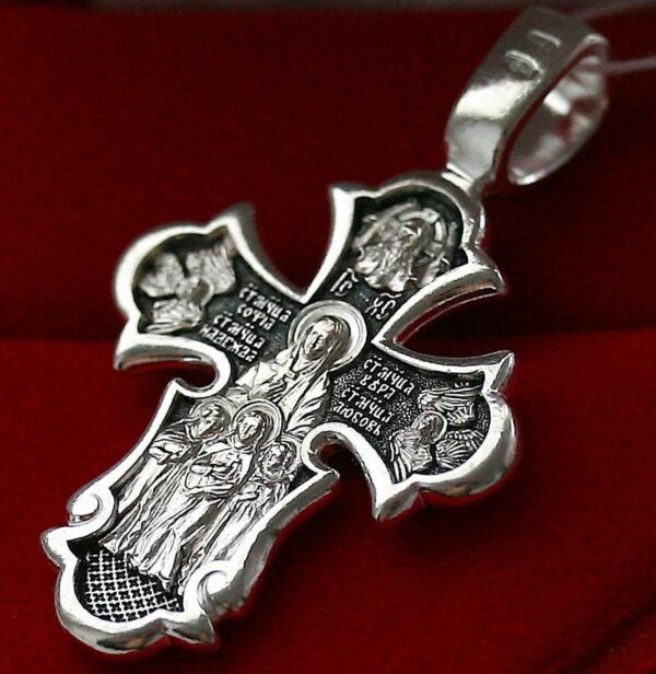 St Sophia Body Prayer Cross Orthodox Jewelry Silver 925 ( Vera , Nadezhda , Ljubov ) - Image 2