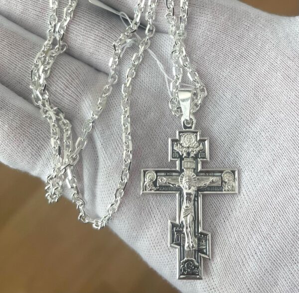 Men Orthodox Christian Baptism Cross Necklace Set 925 Sterling Silver Solid Anchor Chain High Polish 2.5mm - Image 2
