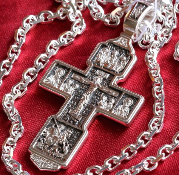 Archangel Michael Icon Large Russian Orthodox Body Prayer Cross Silver 925 + Solid Strong Anchor Chain Set - Image 2