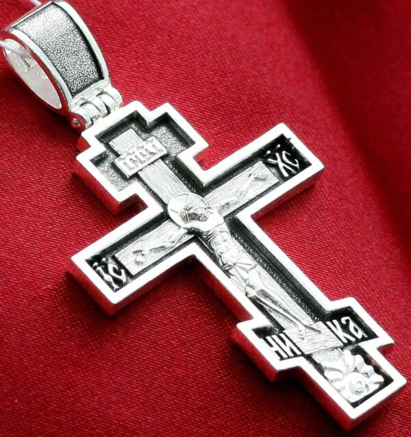Big Greek Baptism Crucifix necklace Precious Cross Prayer Russian Orthodox Christian. Sterling Silver 925 Elizaveta Factory St Petersburg - Image 2