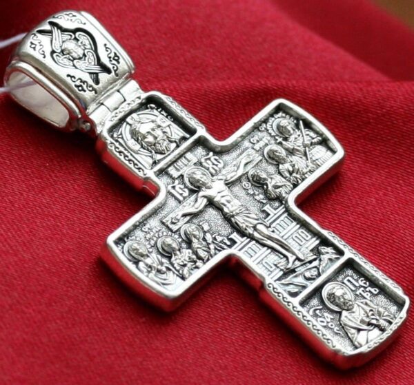 Guardian Angel Russian Orthodox Big Body Prayer Cross Silver 925 Mother of God & Saints - Image 2