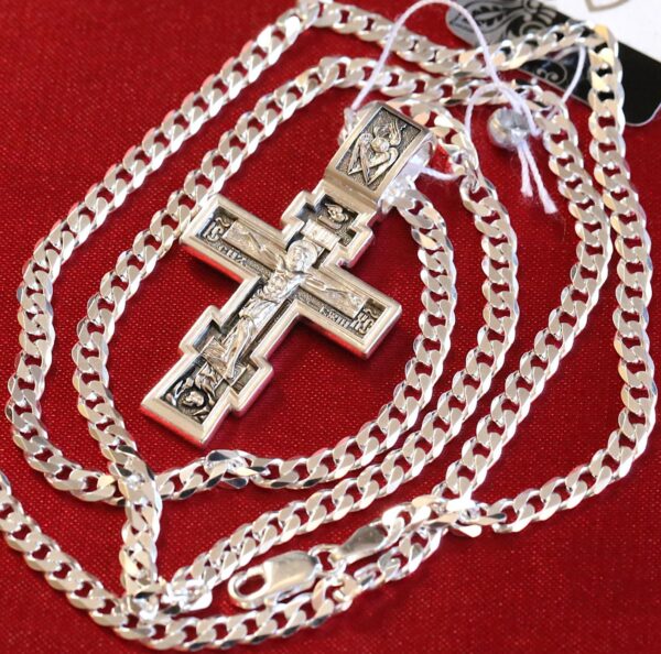 Men Handmade Russian Greek Orthodox Jewelry Set Body Prayer Cross + Chain. Sterling Silver 925. Blessed Baptism Set - Image 2