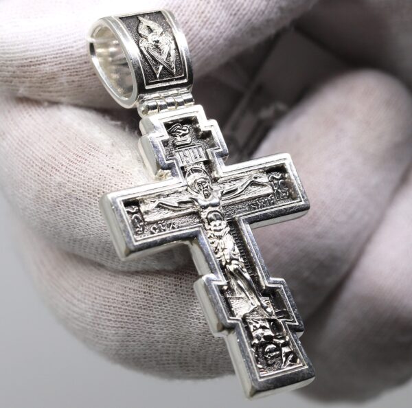 Large Heavy Russian Greek Orthodox Body Crucifix Necklace Cross W / Prayer 925 Sterling Silver - Image 2