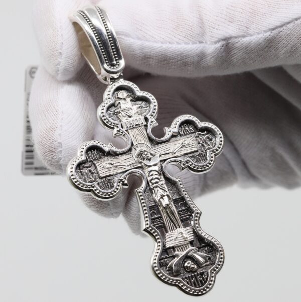 Large Christian Pectoral Crucifix Mother of God Pokrov Sign. Orthodox Prayer Cross. Silver 925 Authentic Jewelry - Image 5