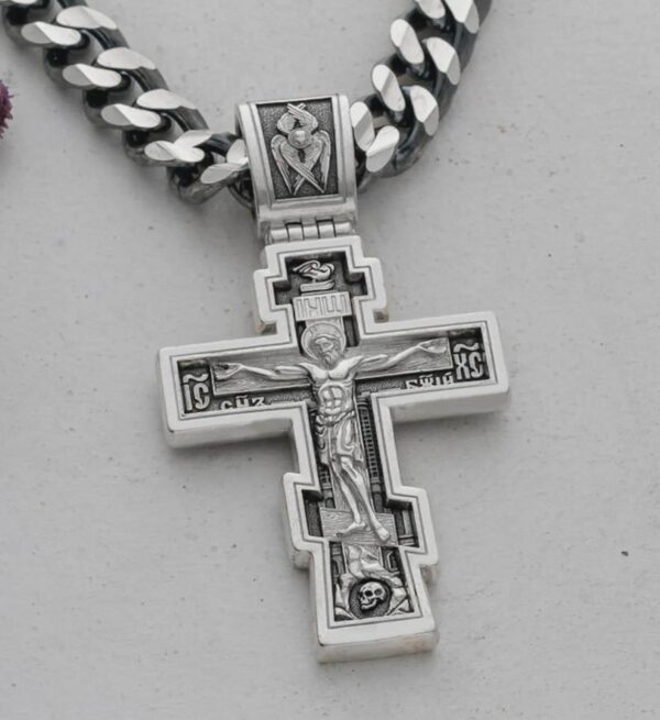 Large Solid 925 Sterling Silver Orthodox Cross Pendant handmade authentic Christian jewellery - Image 2