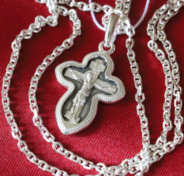 Christian Baptism Guardian Angel Cross Necklace Anchor Chain Set. Russian Orthodox Jewelry. Save And Protect Prayer. Sterling Silver 925 - Image 2