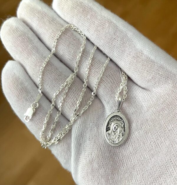 Mother Of God Kazan Christian Pendant Necklace Russian Greek Orthodox Medal Charm Silver 925 + Anchor Chain Set. Great Offer ! Women & Kinds - Image 2