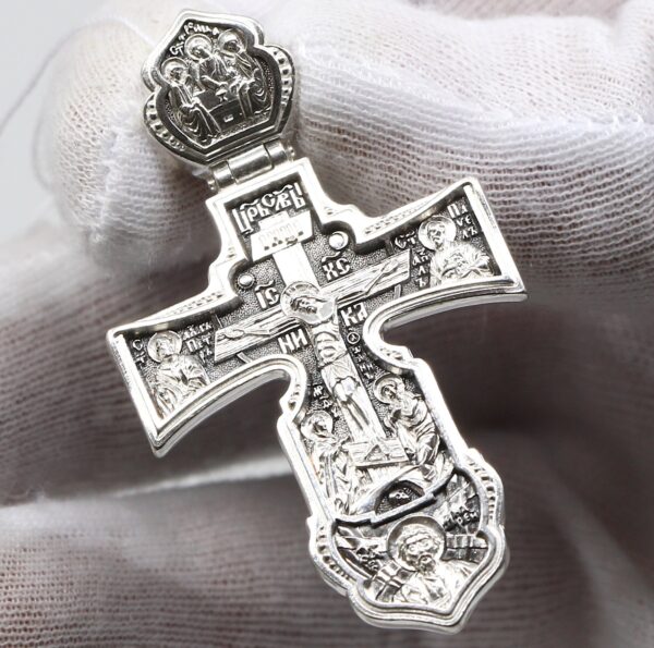 Men Russian Greek Orthodox Body Protective Prayer Coss Silver 925. Holy Apostles Peter Paul Andrew. Holy Trinity , St Nicholas , St Fyodor. - Image 2