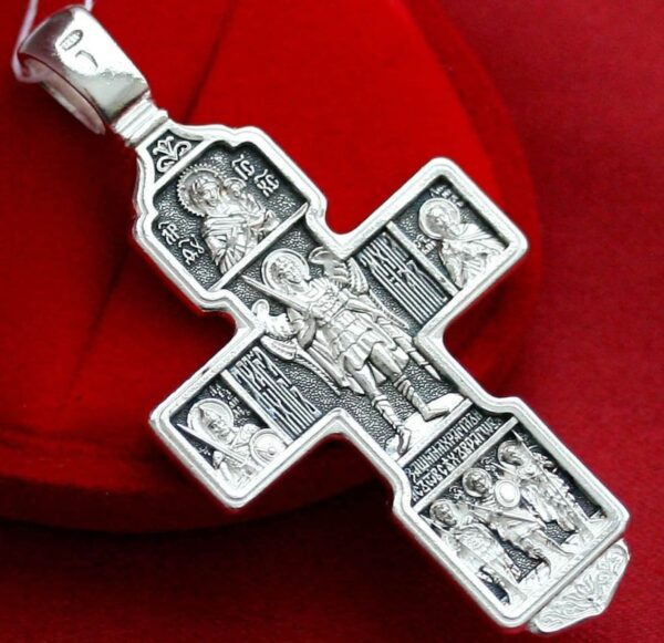 Archangel Michael And Saints Big Christian Orthodox Body Protective Crucifix Rare Silver 925 - Image 2