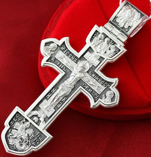 Big Russian Greek Orthodox Icon Body Prayer Cross Silver 925. Save And Protect Prayer - Image 2