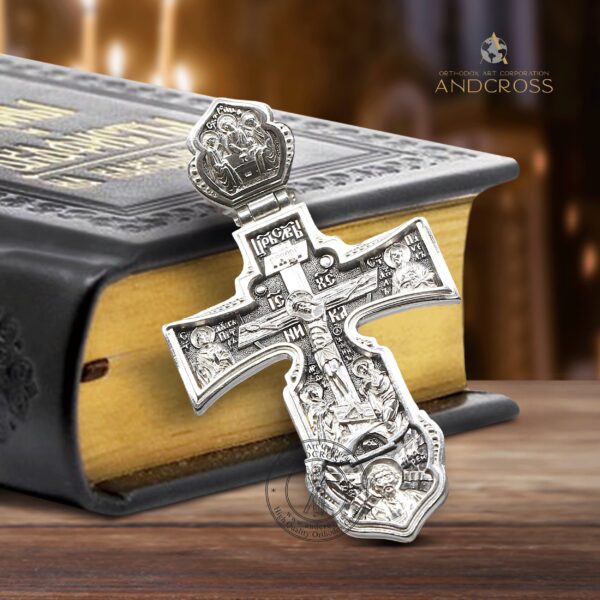 Silver 925 Cross Guardian Angel Rare Greek Orthodox Cross Protective Holy Apostles Peter Paul Andrew Holy Trinity St Nicholas St Fyodor - Image 2