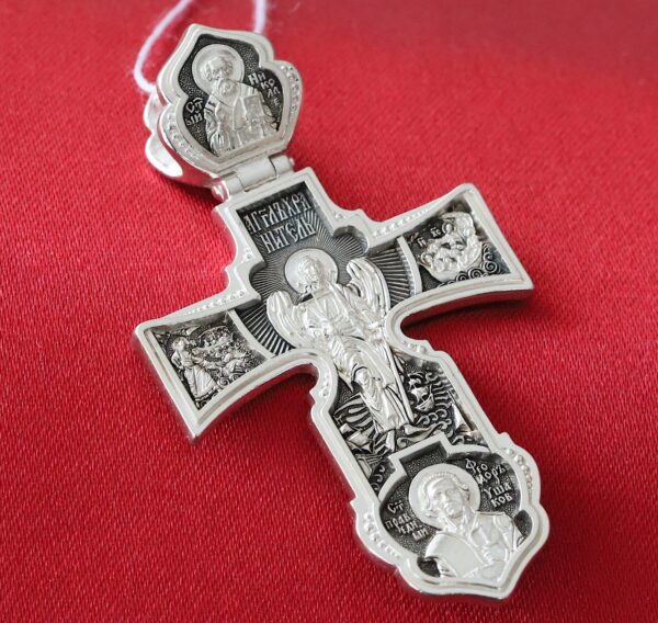 Greek Orthodox Body Protective Prayer Coss Silver 925. Holy Apostles Peter , Paul , Andrew. Holy Trinity , St Nicholas , St Fyodor. - Image 2