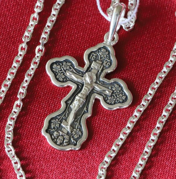 Greek Christian Protection Body Cross + Anchor Chain Set. Russian Orthodox Jewelry. Save And Protect Prayer. Silver 925 ( Baptism Set ) - Image 2