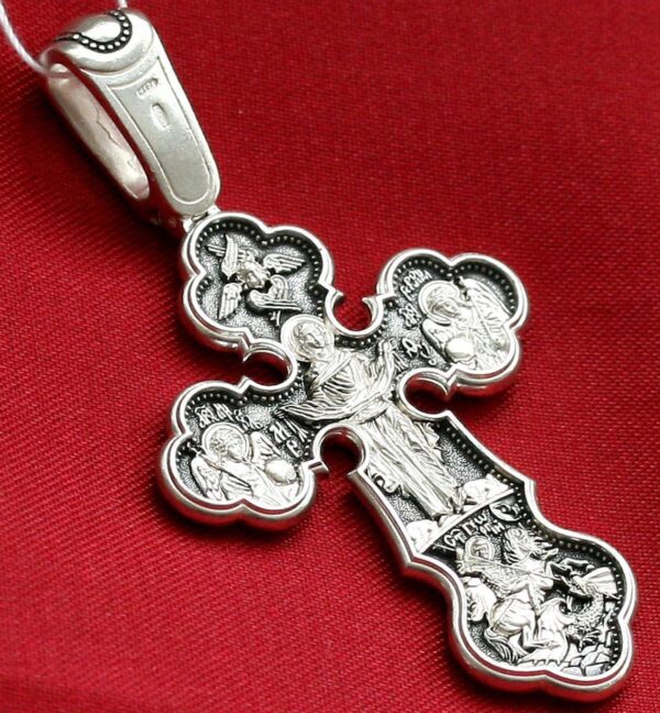 Big Russian Greek Christian Prayer Body Cross. Mother of God Pokrov Sign. Orthodox Crucifix Silver 925 Authentic Religious Jewelry - Image 3