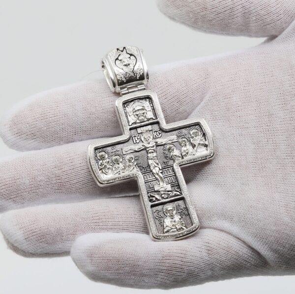 Russian Greek Orthodox Pectoral Body Prayer Cross Silver 925 Mother of God Sign ( Pokrov ) Priest Crucifix - Image 4