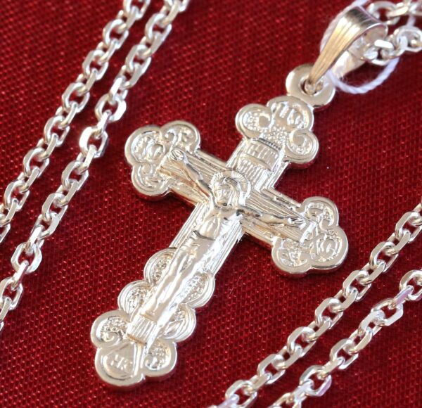 Christian Baptism Cross Necklace Anchor Chain Set. Russian Orthodox Jewelry. Save And Protect Prayer. Sterling Silver 925 - Image 3