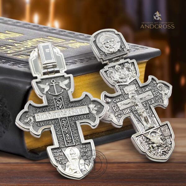 Silver 925 Rare Crucifix, Saint George Warrior Holy Trinity Big Russian Greek Christian Orthodox, Authentic Jewellery, Rare Priest Cross - Image 3