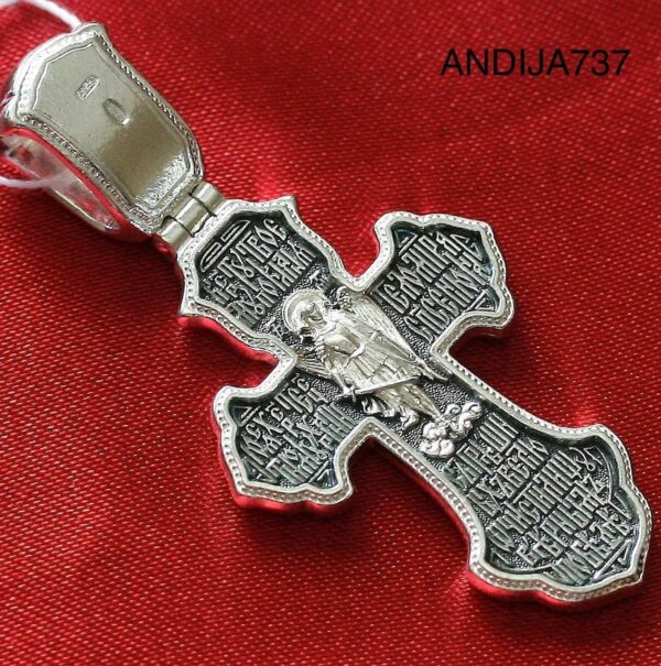 Archangel Michael Greek Orthodox Baptism Prayer Cross. Christian Holy Trinity Body Necklace. Silver 925 - Image 3