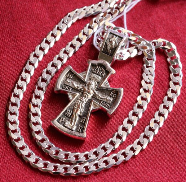 Handmade Russian Greek Orthodox Jewelry Set Body Cross Mother Of God Sign + Chain. Sterling Silver 925. Baptism Crucifix - Image 3