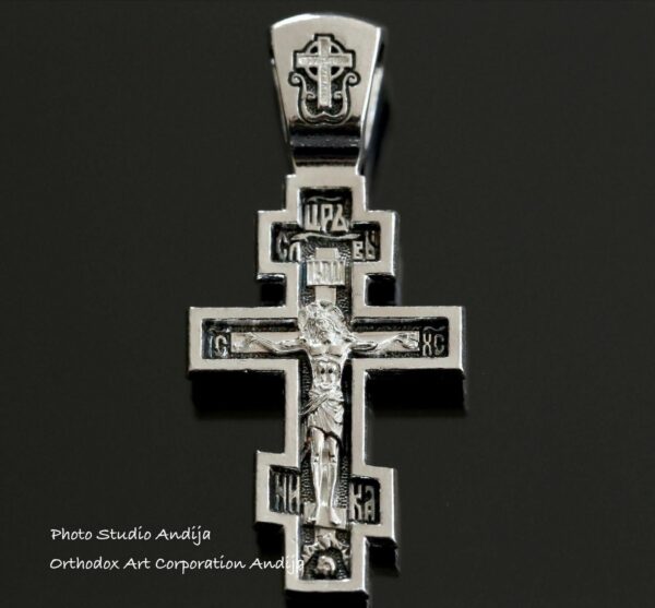 Greek Baptism Crucifix necklace Save And Protect Prayer Russian Orthodox Christian . Sterling Silver 925 . Elizaveta Factory St Petersburg - Image 3