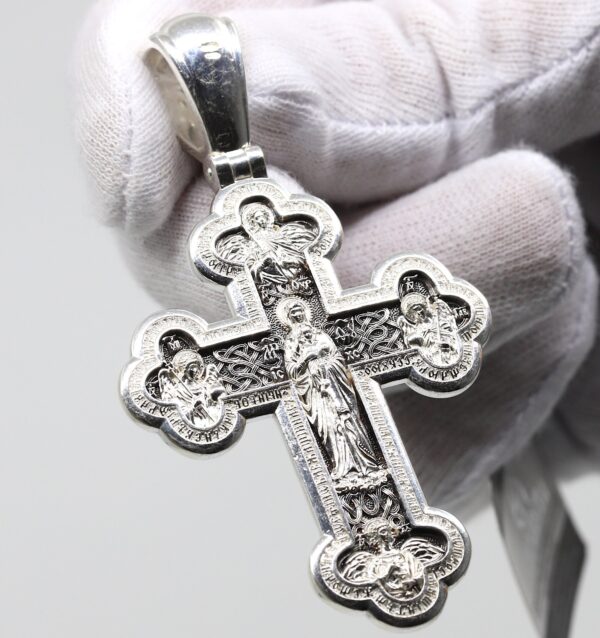 Large Pectoral Crucifix Mother of God Valaam Icon Christian Orthodox Prayer Cross Sterling Silver 925 - Image 3