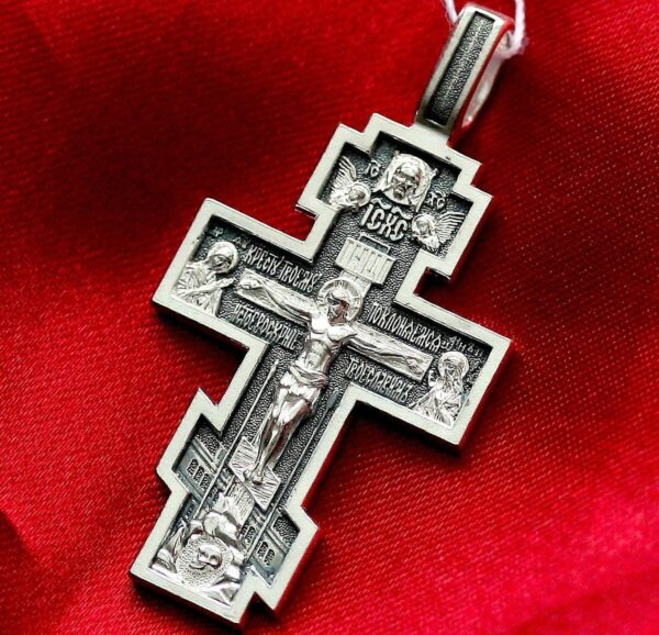 Classical Men Russian Orthodox Prayer Body Cross Silver 925 Blessed. Made in Russia - Image 3