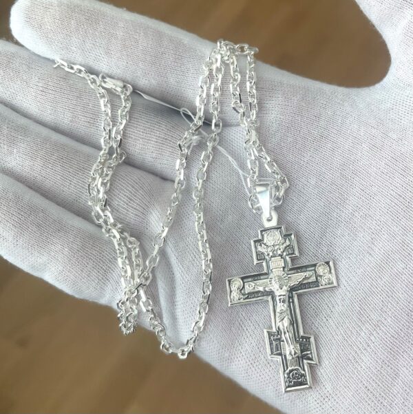 Men Orthodox Christian Baptism Cross Necklace Set 925 Sterling Silver Solid Anchor Chain High Polish 2.5mm - Image 3