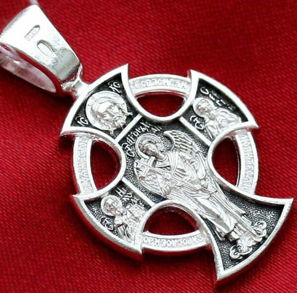 Russian Orthodox Round Sterling Silver 925 Body Prayer Celtic Cross Guardian Angel Icon. Made in Russia - Image 3