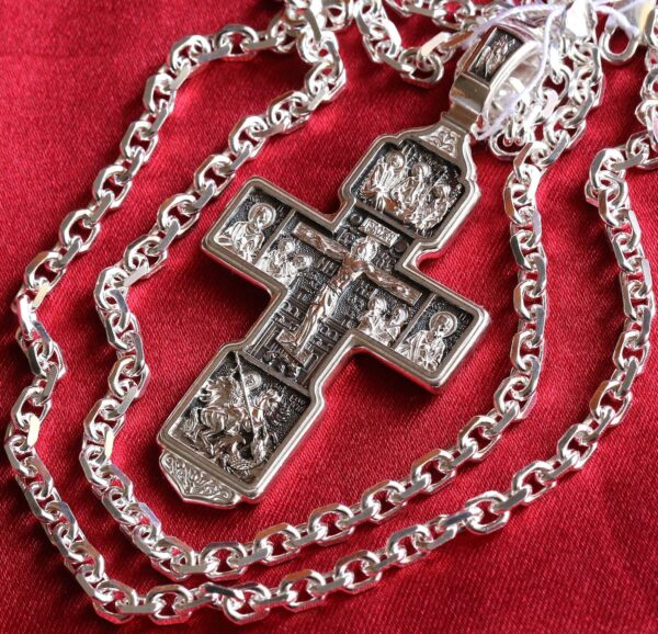 Archangel Michael Icon Large Russian Orthodox Body Prayer Cross Silver 925 + Solid Strong Anchor Chain Set - Image 3