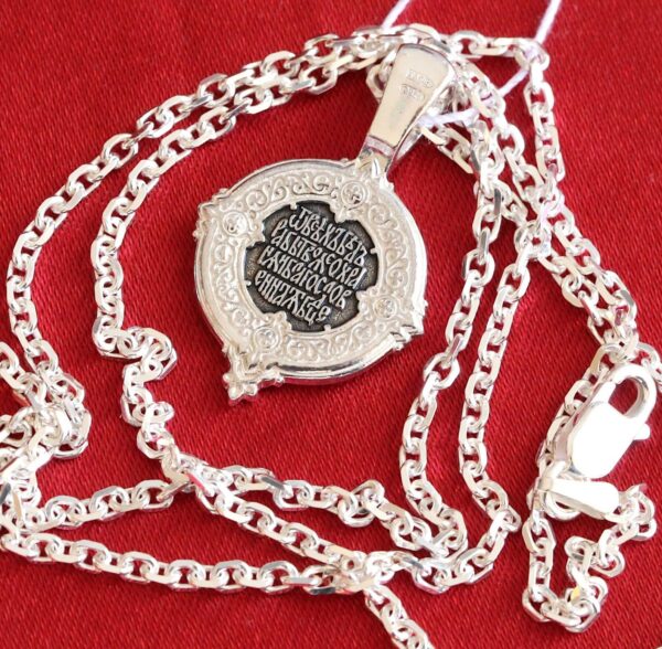 Mother of God Kazan Icon Round Christian Charm Pendant Silver 925 + Anchor Chain Set. Orthodox Jewelry - Image 3