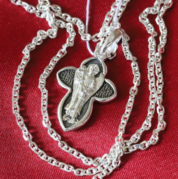 Christian Baptism Guardian Angel Cross Necklace Anchor Chain Set. Russian Orthodox Jewelry. Save And Protect Prayer. Sterling Silver 925 - Image 3