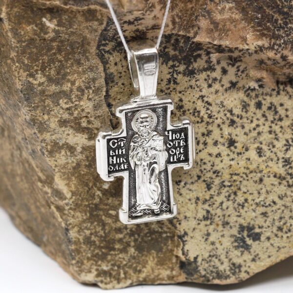 Saint Nicholas Wonderworker Christian Prayer Body Cross. Orthodox Jewelry Silver 925. - Image 3