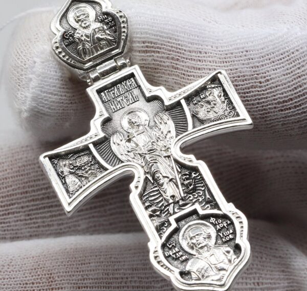 Men Russian Greek Orthodox Body Protective Prayer Coss Silver 925. Holy Apostles Peter Paul Andrew. Holy Trinity , St Nicholas , St Fyodor. - Image 3
