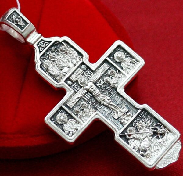 Archangel Michael And Saints Big Christian Orthodox Body Protective Crucifix Rare Silver 925 - Image 3