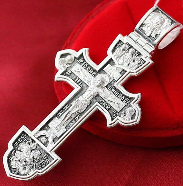 Big Russian Greek Orthodox Icon Body Prayer Cross Silver 925. Save And Protect Prayer - Image 3