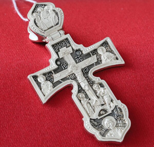 Greek Orthodox Body Protective Prayer Coss Silver 925. Holy Apostles Peter , Paul , Andrew. Holy Trinity , St Nicholas , St Fyodor. - Image 3