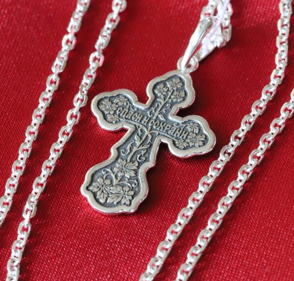 Greek Christian Protection Body Cross + Anchor Chain Set. Russian Orthodox Jewelry. Save And Protect Prayer. Silver 925 ( Baptism Set ) - Image 3