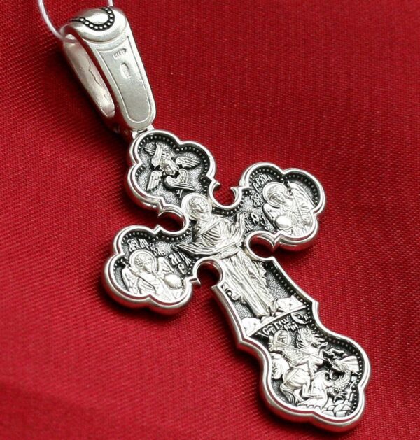 Big Russian Greek Christian Prayer Body Cross. Mother of God Pokrov Sign. Orthodox Crucifix Silver 925 Authentic Religious Jewelry - Image 4